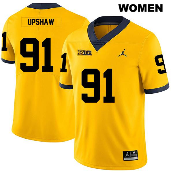 Women's NCAA Michigan Wolverines Taylor Upshaw #91 Yellow Jordan Brand Authentic Stitched Legend Football College Jersey PB25Z51MN